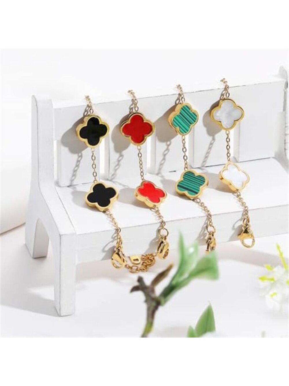AIPPK 18K Gold Plated Clover Lucky Bracelet for Women White/Black/Red/Green - Picture 6 of 7